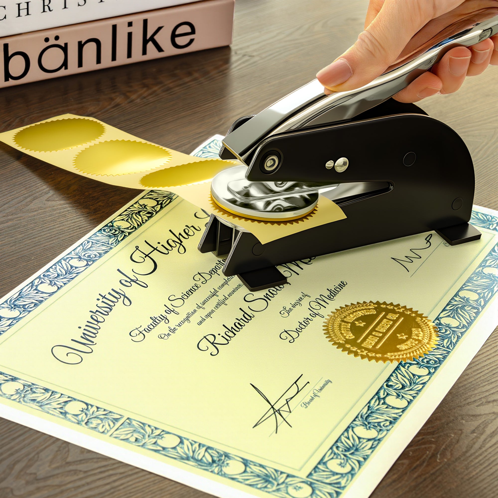 Extra große personalisierte Desktop-Prägestempel Verwendung