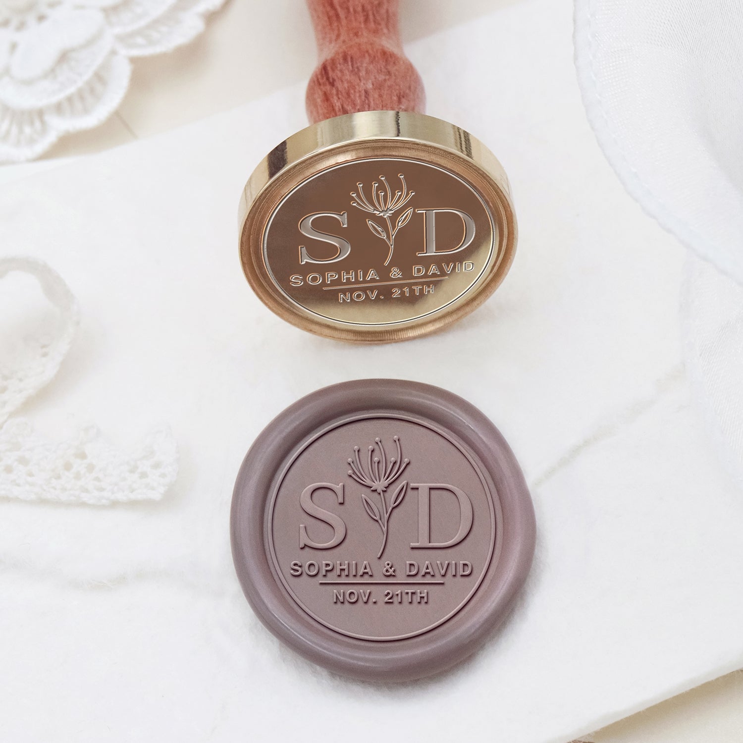 Carimbo de Lacre Personalizado para Casamento Stamprints Nome & Data 2