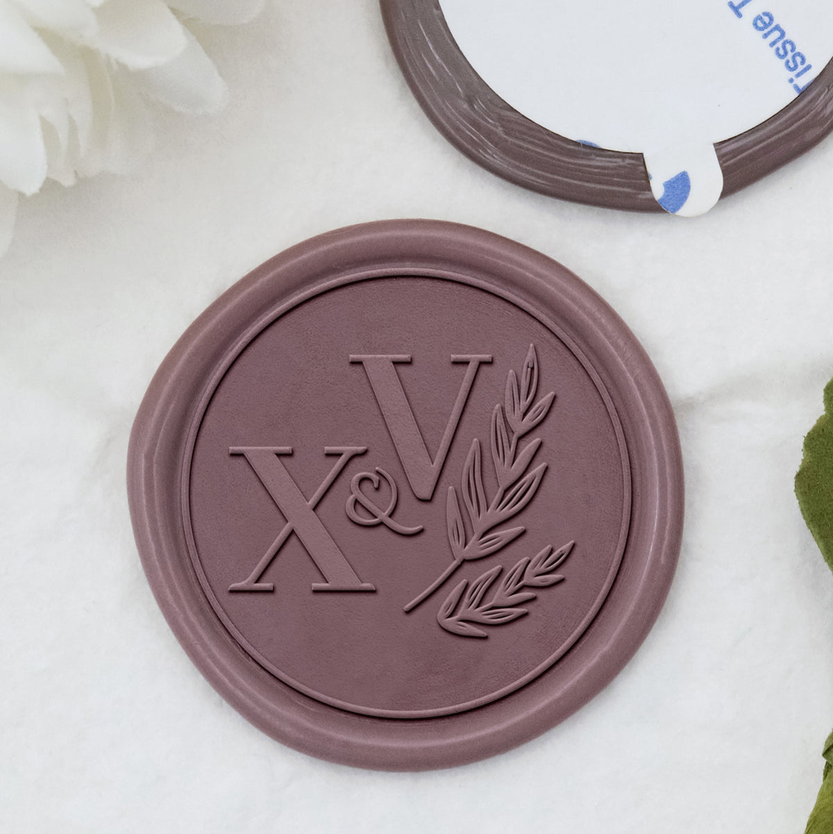 Stamprints Personalisiert Olivenzweig Hochzeit Monogramm Siegelwachs Sticker 1