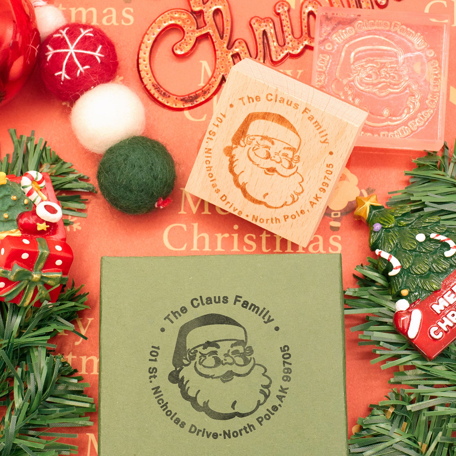Personalisierter Weihnachts Adresse Holz Gummistempel IMG_2520