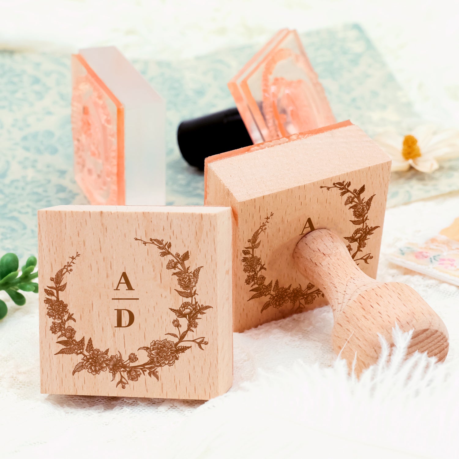 Individueller Botanischer Hochzeits-Monogramm Gummistempel (18 Designs)4