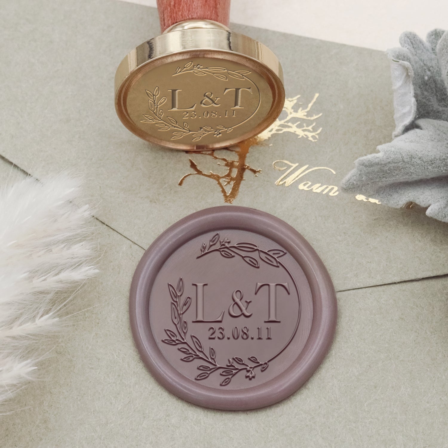 Personalisierter Lilien-Hochzeits-Monogramm-Siegelstempel-30 2
