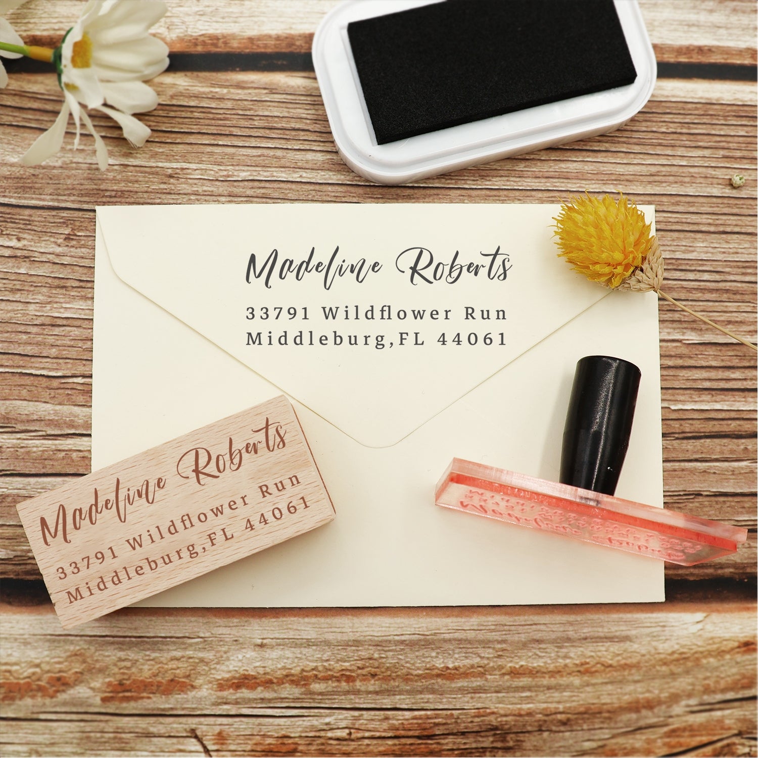 Custom Rectangular Handwriting Font Address Return Rubber Stamp (27 Designs)-2