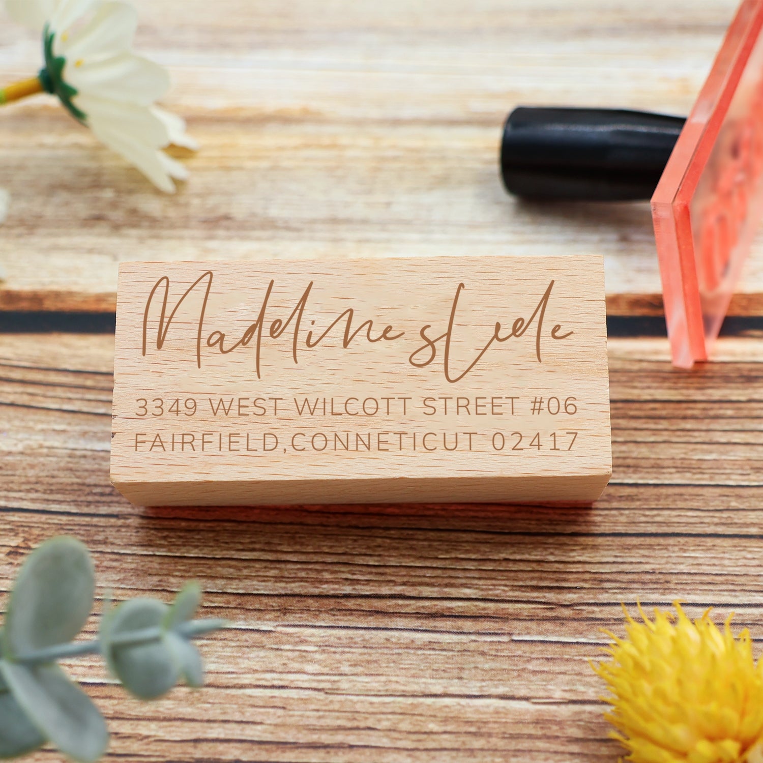 Personalisierter rechteckiger handgeschriebener Schrift Adresse Rücksendung Gummistempel - Style 4 3