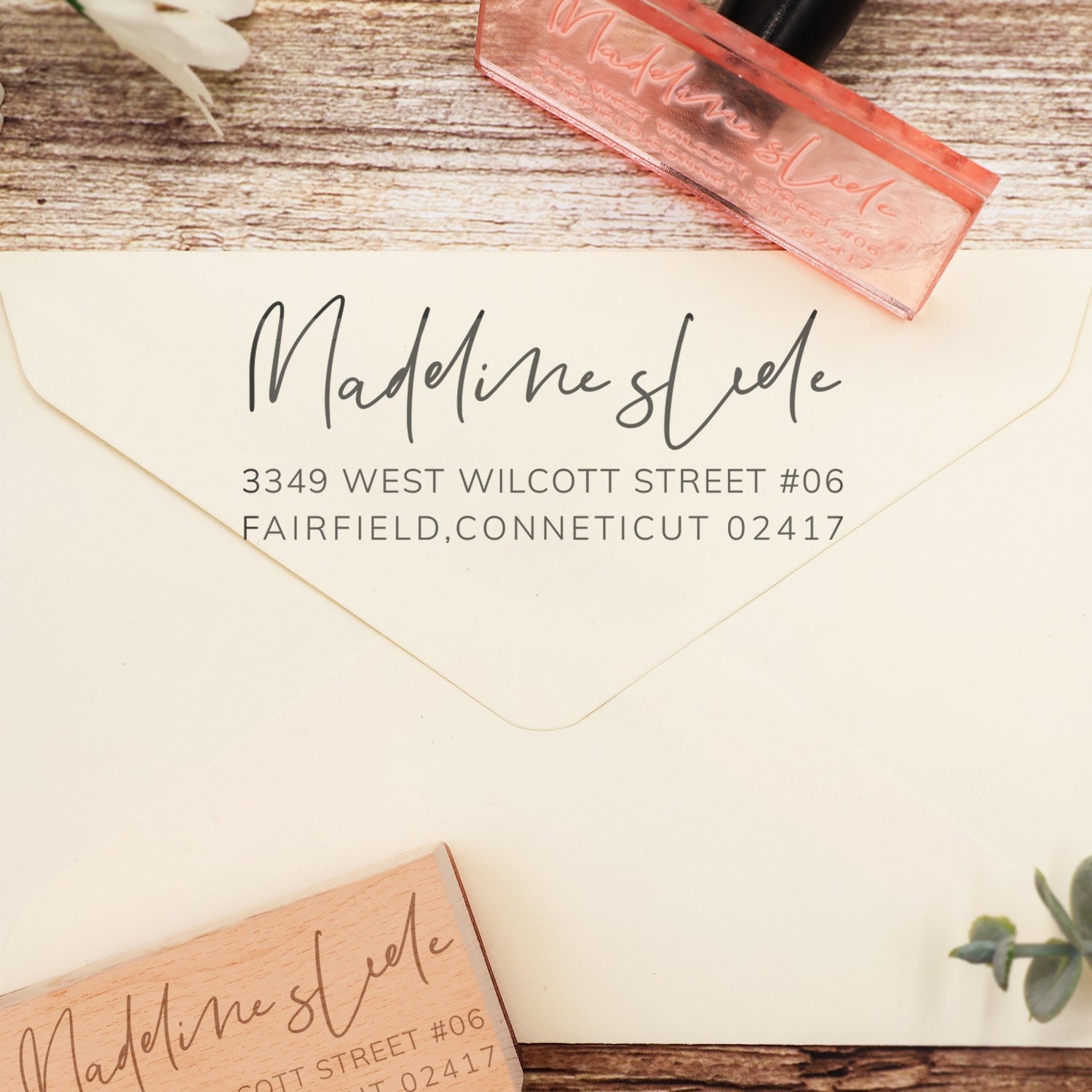 Personalisierter rechteckiger handschriftlicher Schriftart Adresse Rückgabe Gummistempel - Stil 4 4