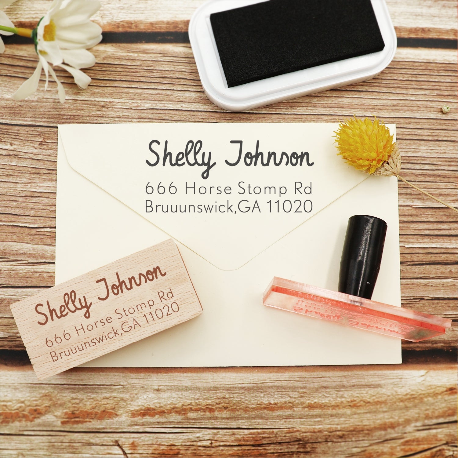 Custom Rectangular Handwriting Font Address Return Rubber Stamp - Style 17 2