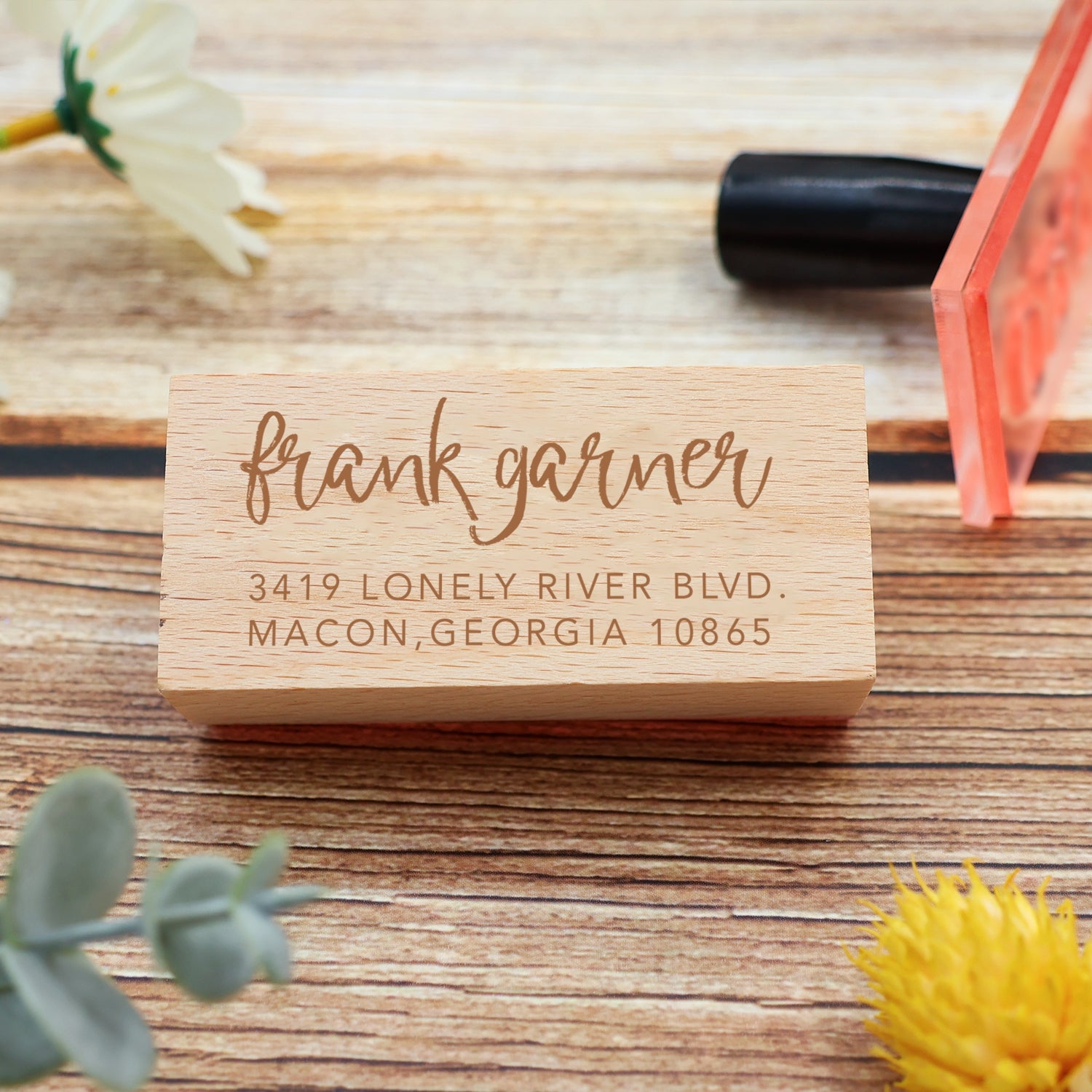 Custom Rectangular Handwriting Font Address Return Rubber Stamp - Style 25 3