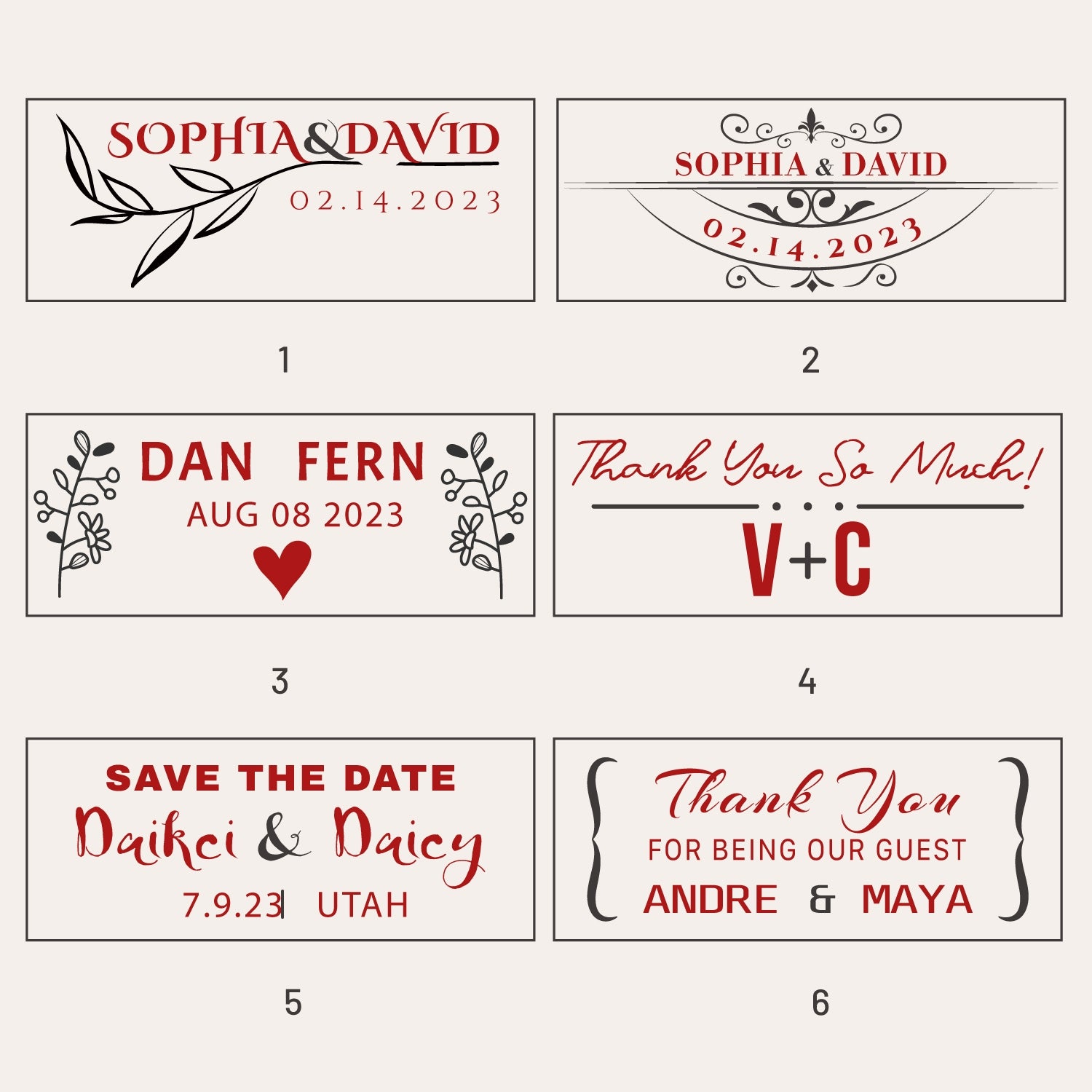 Rechteckiger Hochzeits-Siegelstempel nach Maß (18 Designs)-sku1