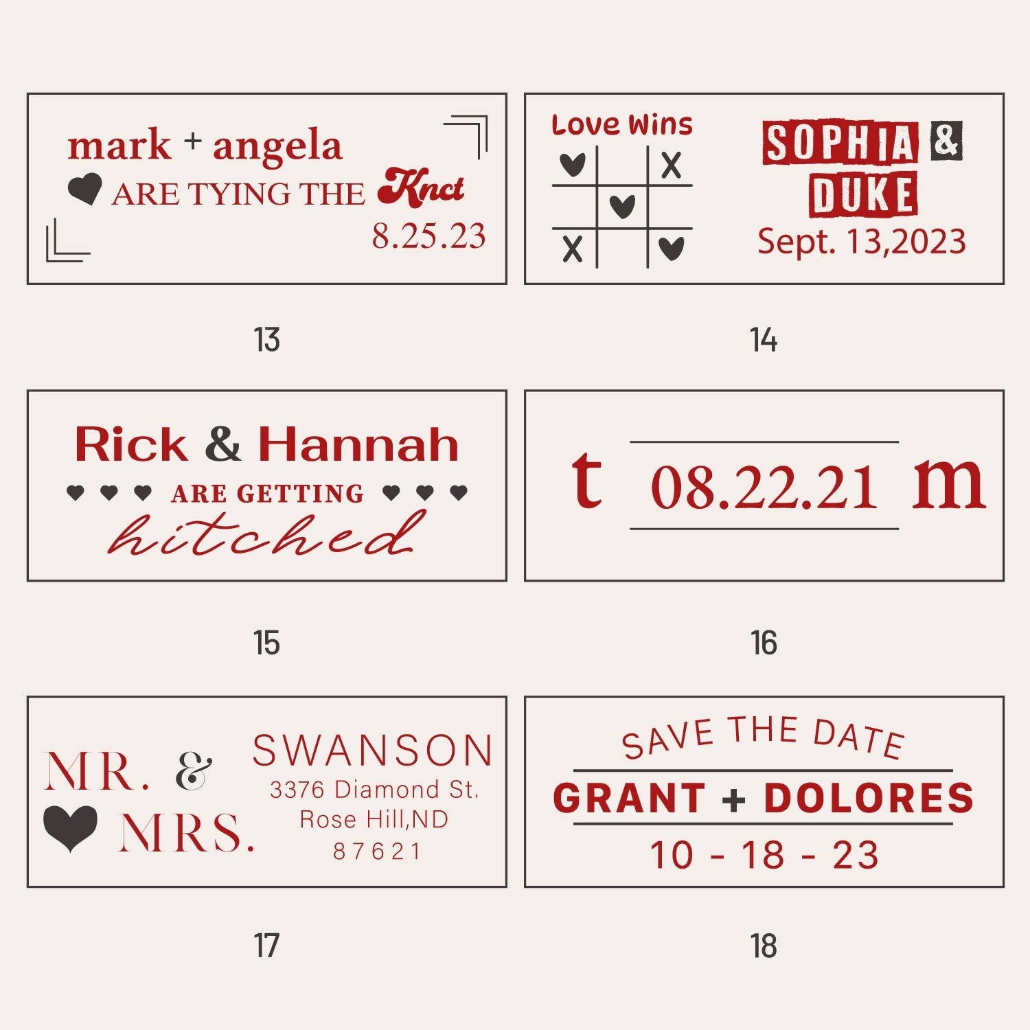 Benutzerdefinierter rechteckiger Hochzeits-Wachssiegel-Stempel (18 Designs)-sku3