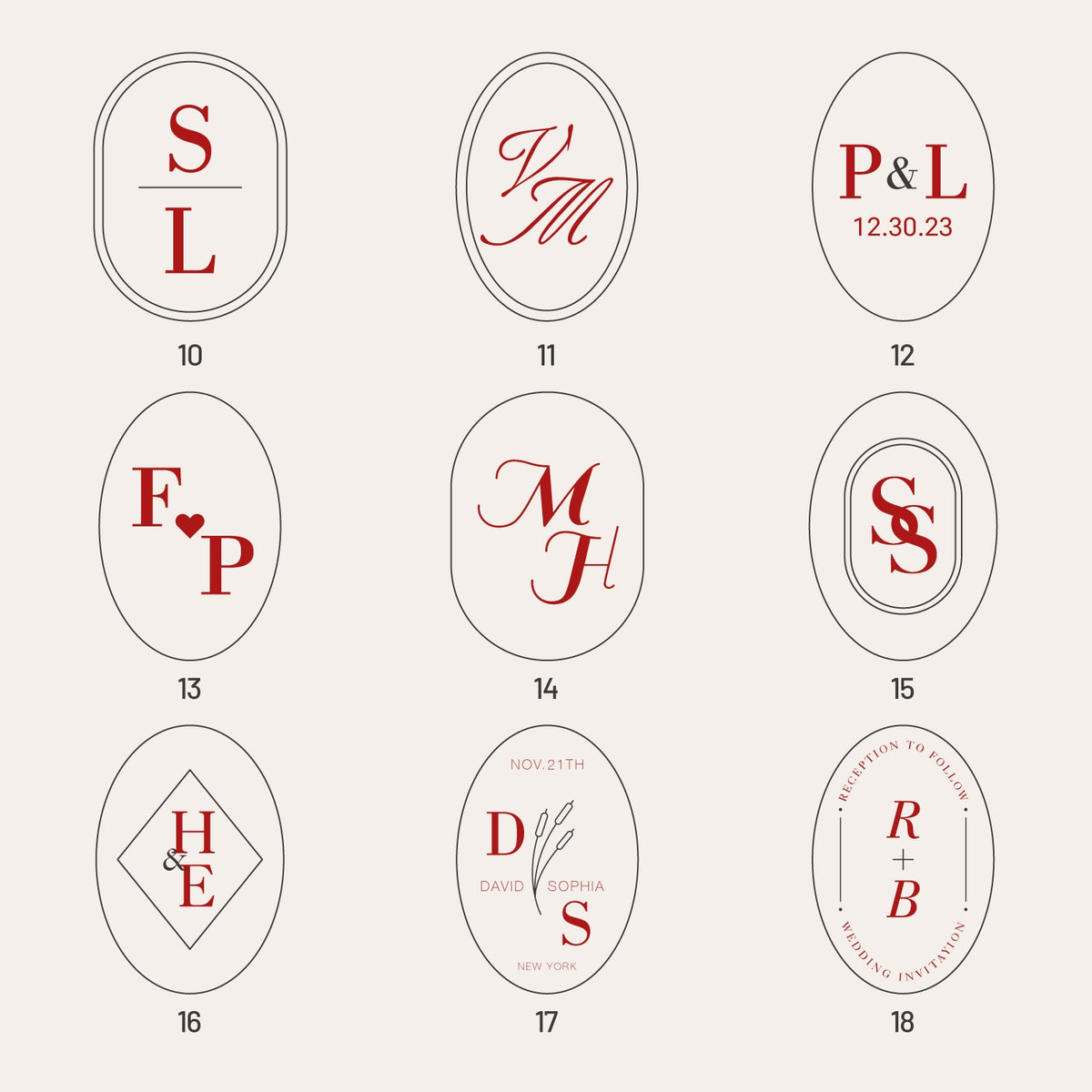 Individueller ovaler Hochzeits-Siegelstempel aus Wachs (27 Designs)-sku2