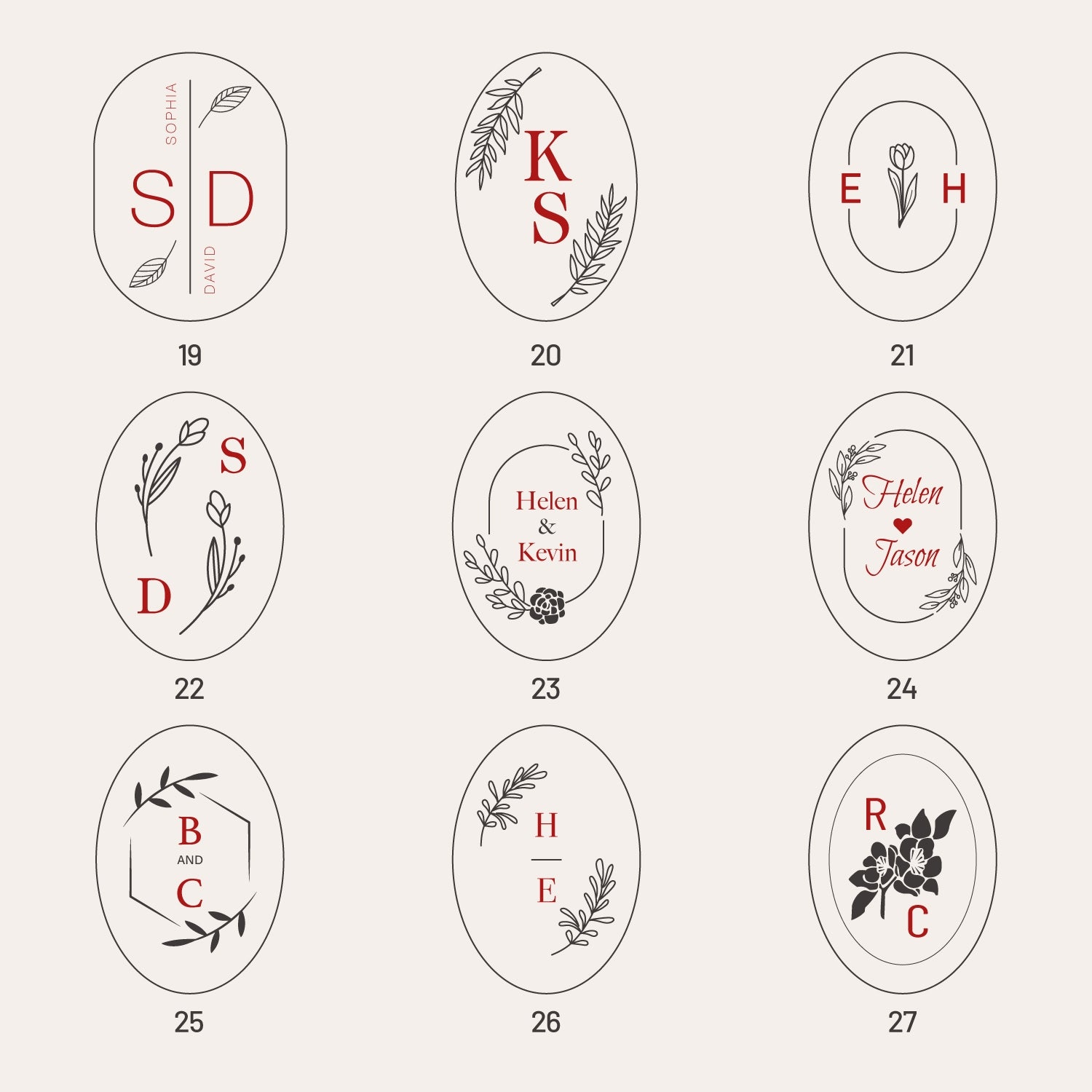 Benutzerdefinierter ovaler Hochzeits-Wachssiegelstempel (27 Designs)-sku3
