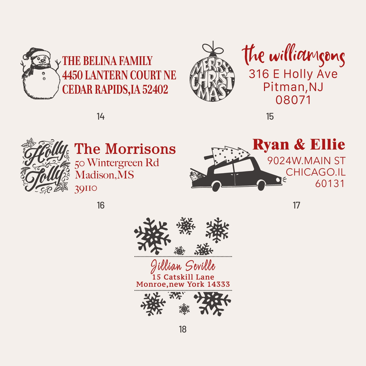 Personalisierter Weihnachts-Adressen-Gummistempel (18 Designs) 3