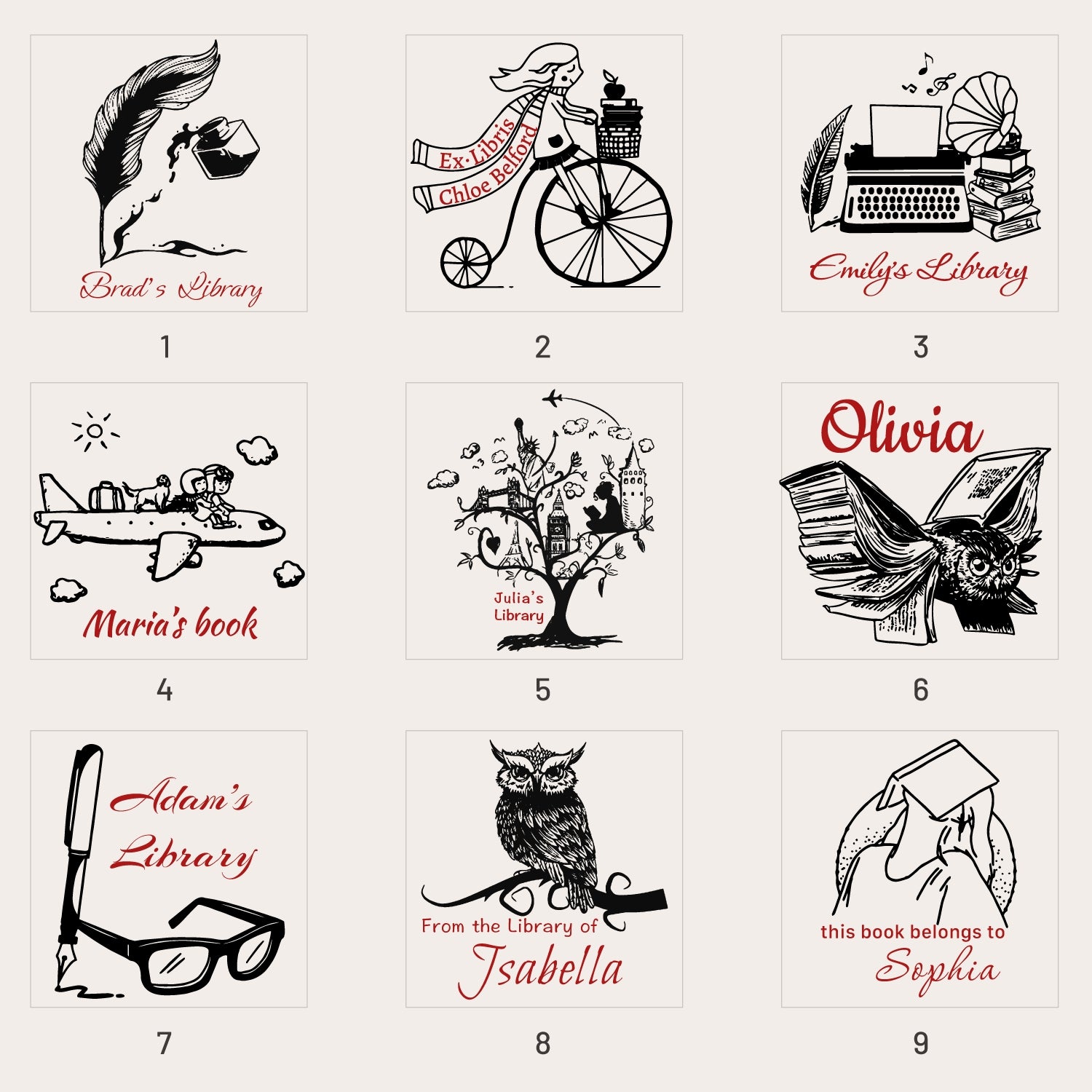 Custom Library Rubber Stamp (20 Designs) LB-sku1