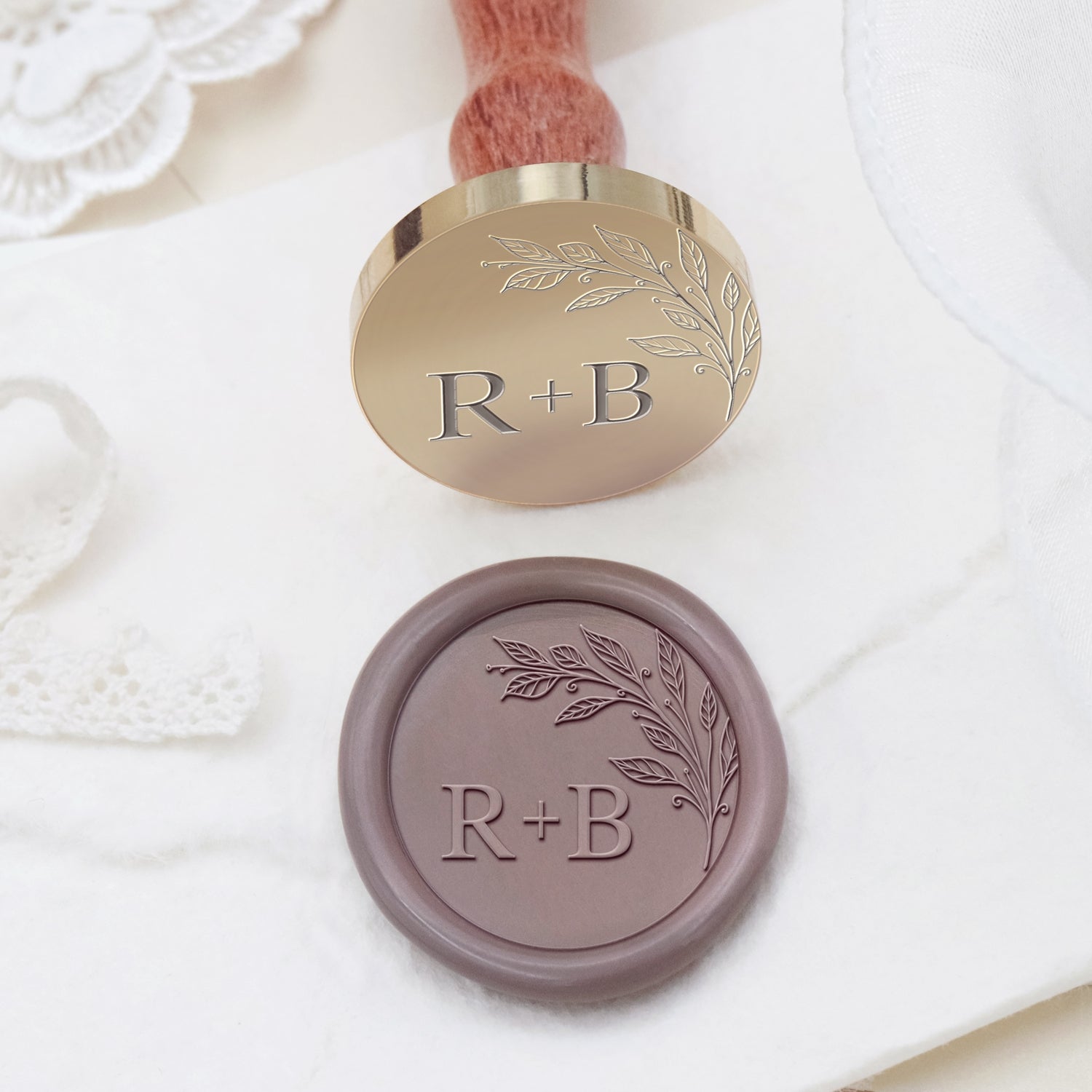 Personalisierter randloser botanischer Hochzeits-Monogramm Siegelwachs Siegelstempel - Stil 5 2