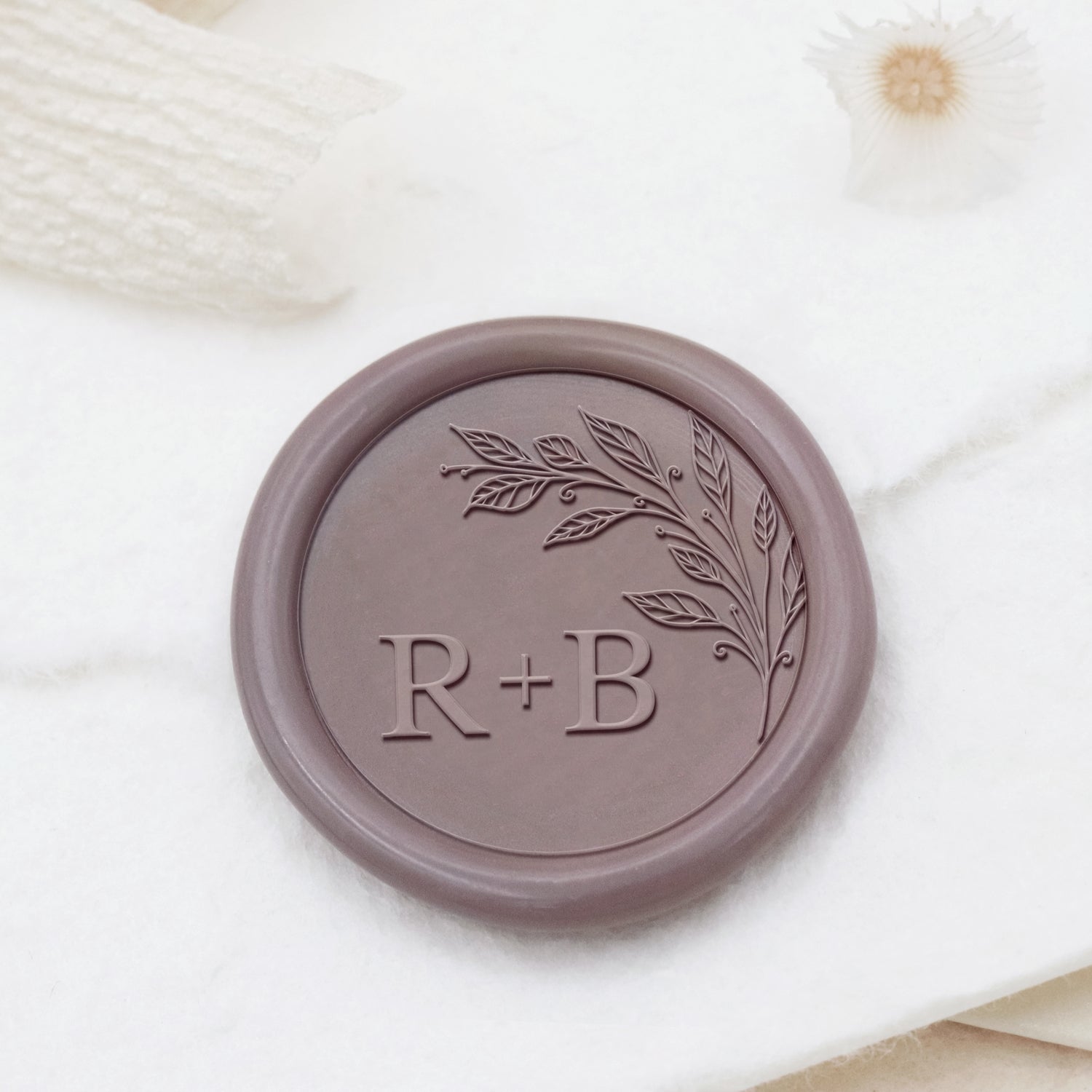 Personalisierter rahmenloser botanischer Hochzeits-Monogramm-Siegelwachs-Stempel - Stil 5 1