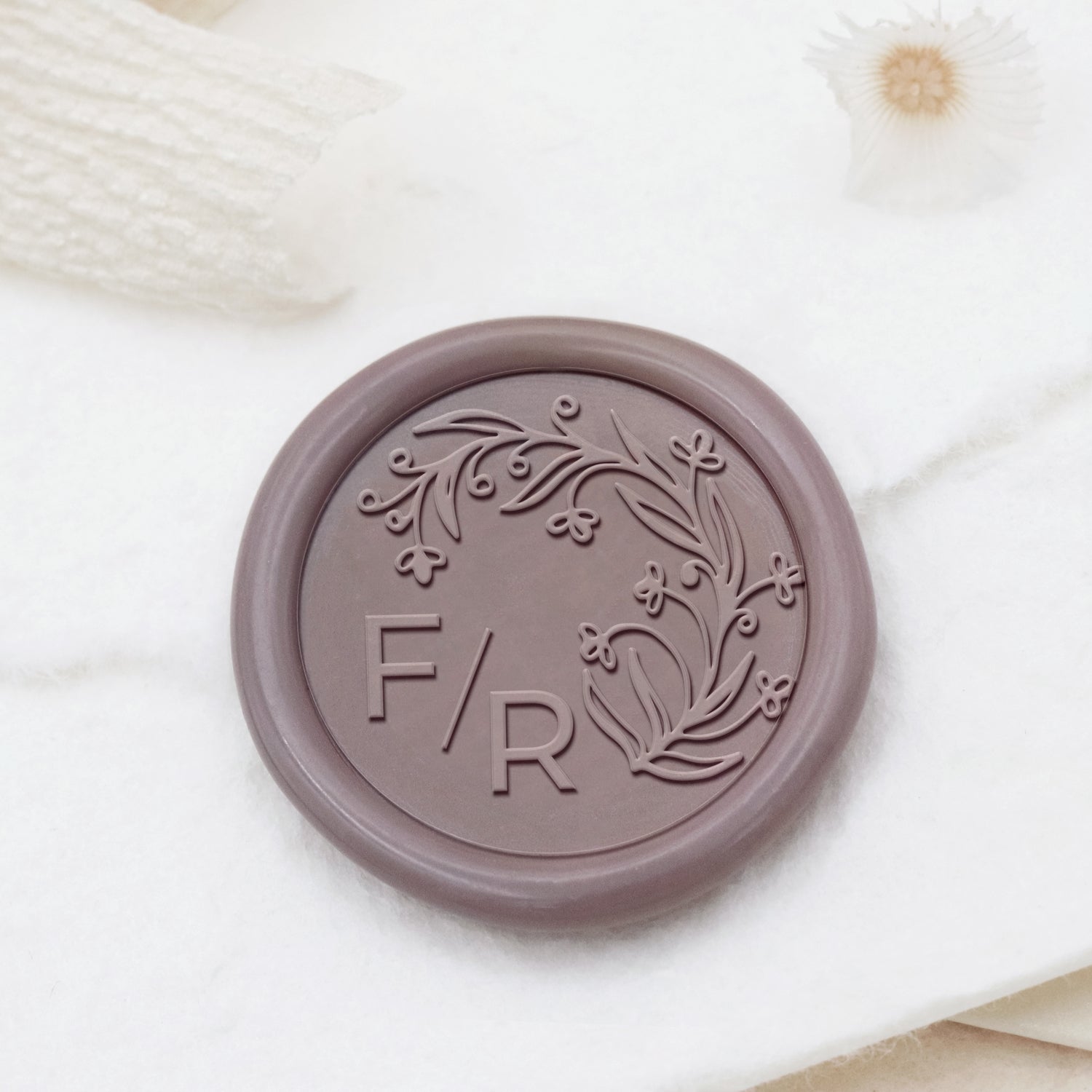 Personalisierter rahmenloser botanischer Hochzeits-Monogramm-Siegelwachs-Siegelstempel - Stil 8 1
