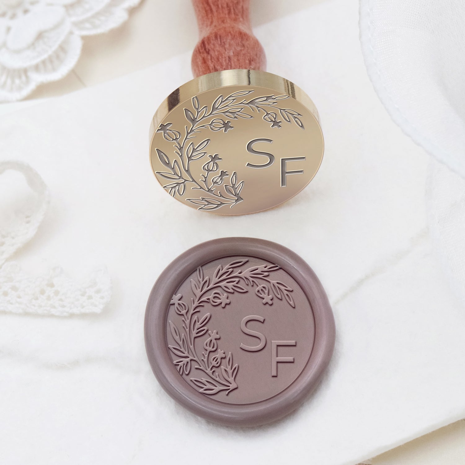 Sello de Caucho de Lacre de Monograma de Boda Botánico Sin Bordes Personalizado - Estilo 9 2