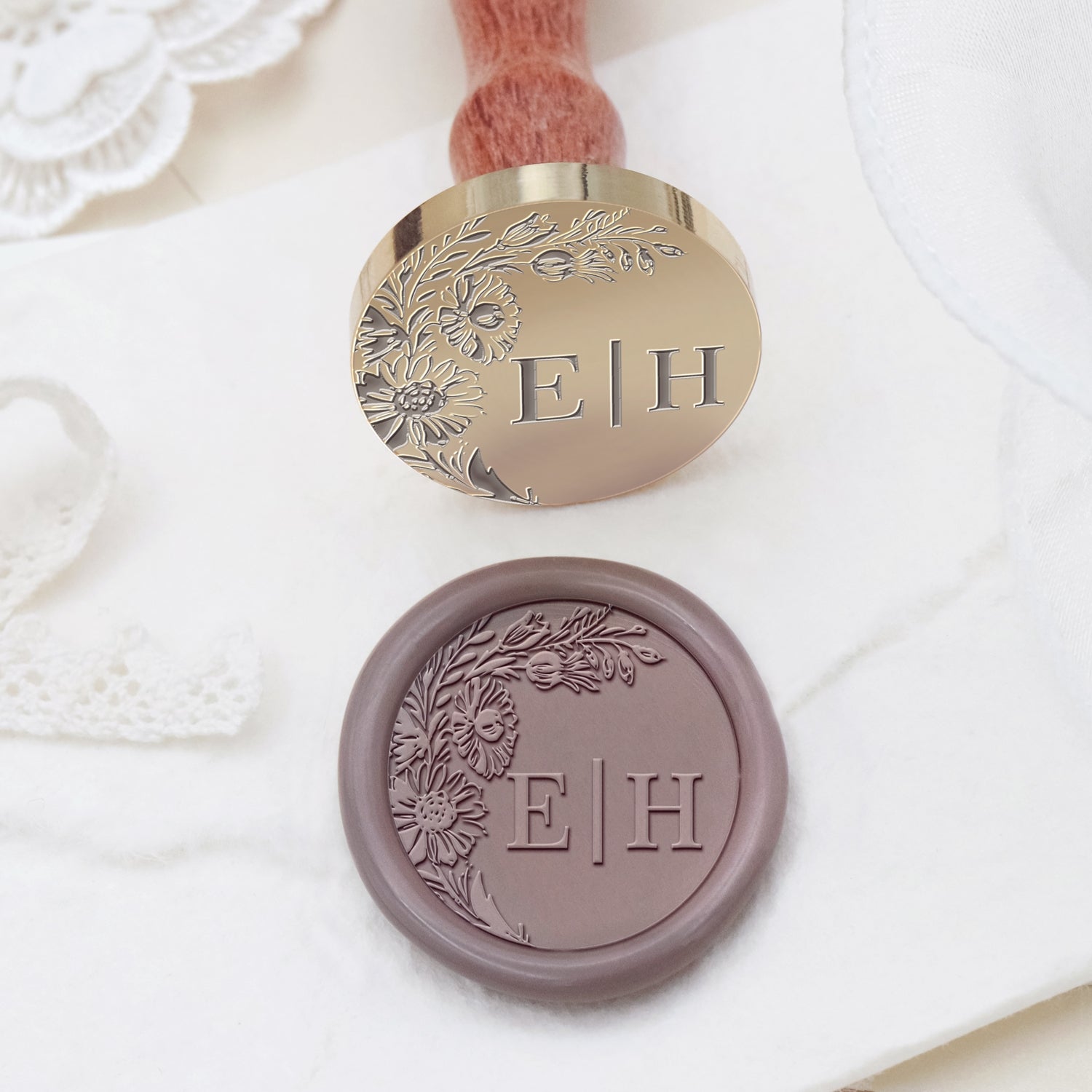 Carimbo de Lacre Monograma Botânico Personalizado Sem Bordas para Casamento - Estilo 13 2
