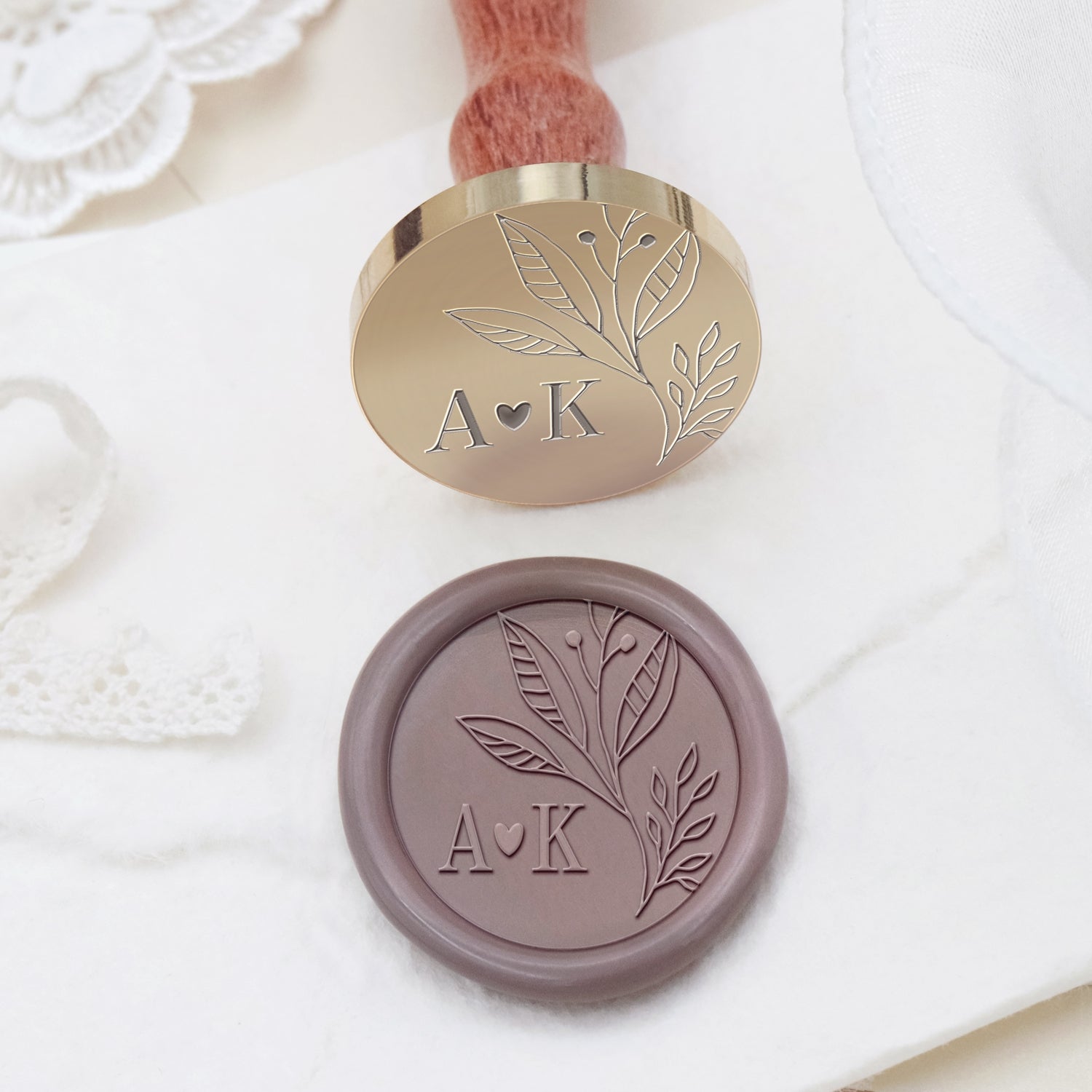 Custom Borderless Botanical Wedding Monogram Wax Seal Stamp - Style 16 2