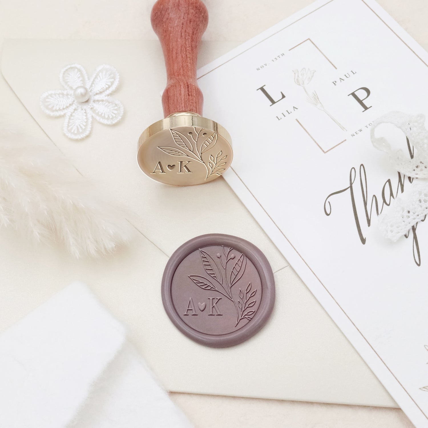Custom Borderless Botanical Wedding Monogram Wax Seal Stamp - Style 16 3