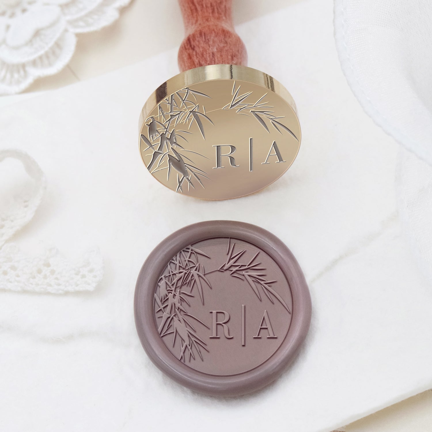 Personalisierter randloser botanischer Hochzeits-Monogramm Siegelwachsstempel - Stil 17 2