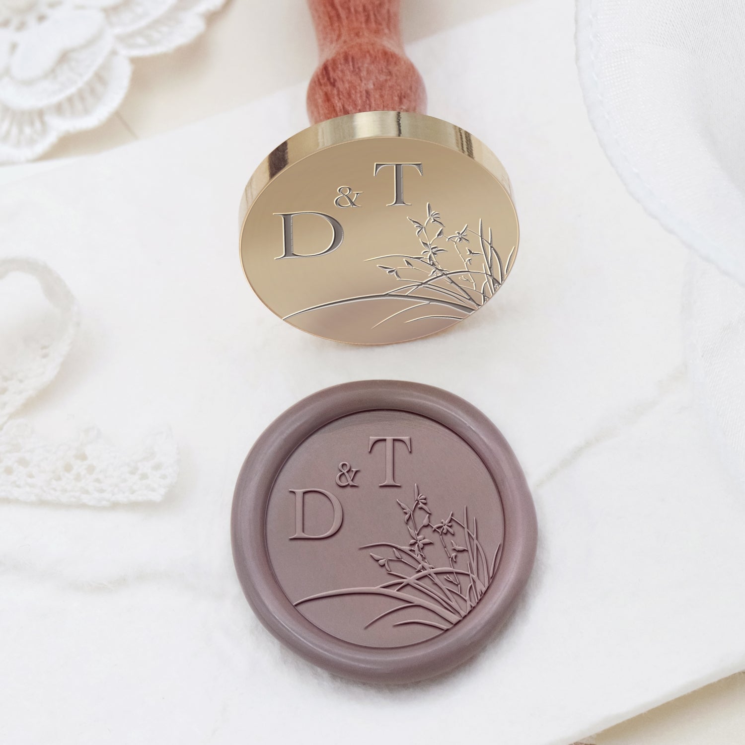 Custom Borderless Botanical Wedding Monogram Wax Seal Stamp - Style 18 2