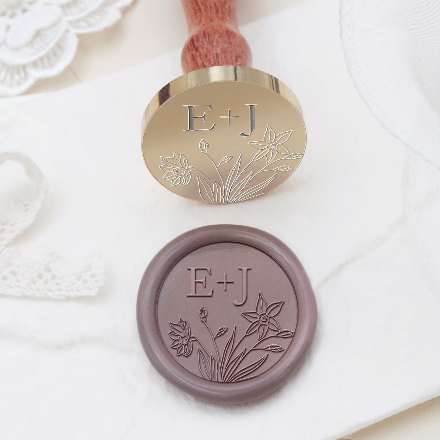 Tampon encreur sceau de cire de mariage botanique sans bordure personnalisé monogramme - Style 20 2