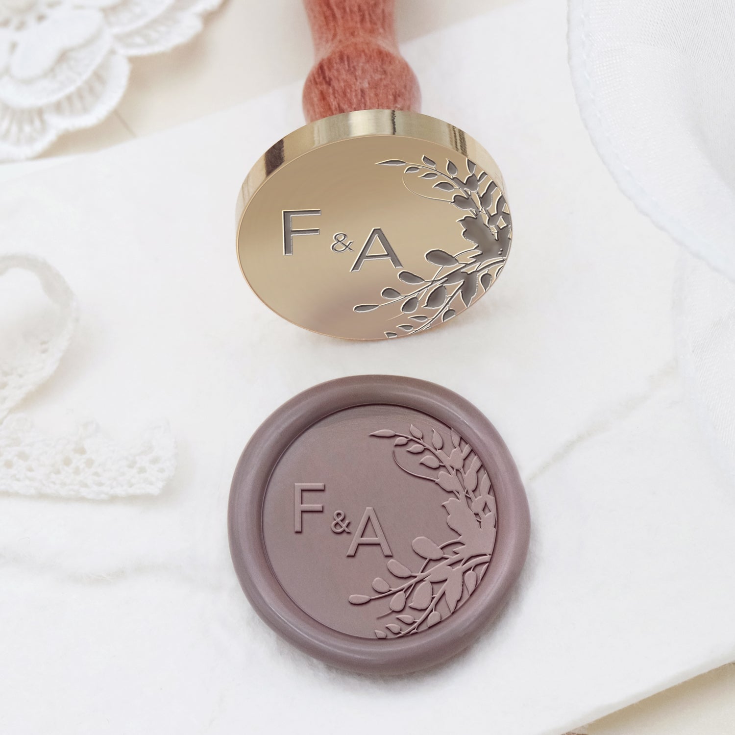 Personalisierter Randloser Botanischer Hochzeits-Monogramm Siegelwachs Siegelstempel - Stil 25 2