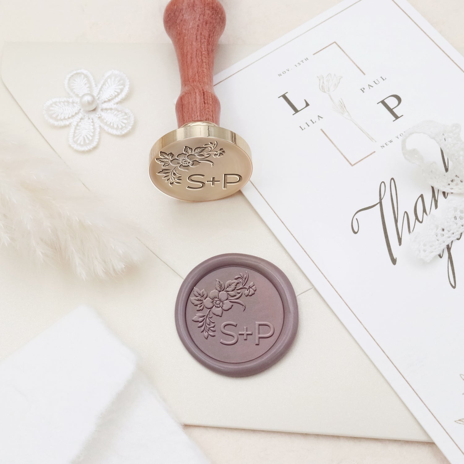 Custom Borderless Botanical Wedding Monogram Wax Seal Stamp - Style 27 3