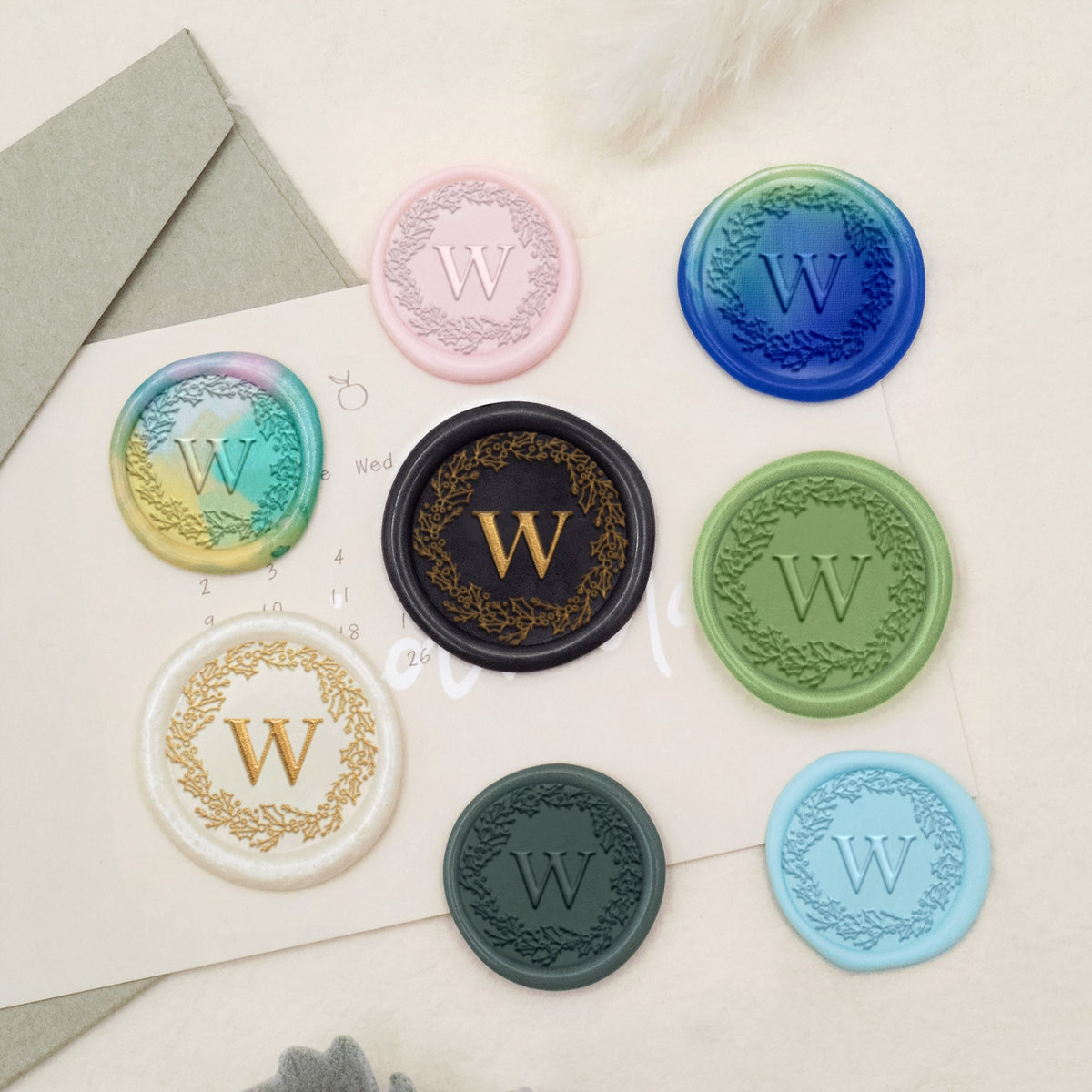 Custom Botanical Border Single Initial Wax Seal Stamp - Style 3 3