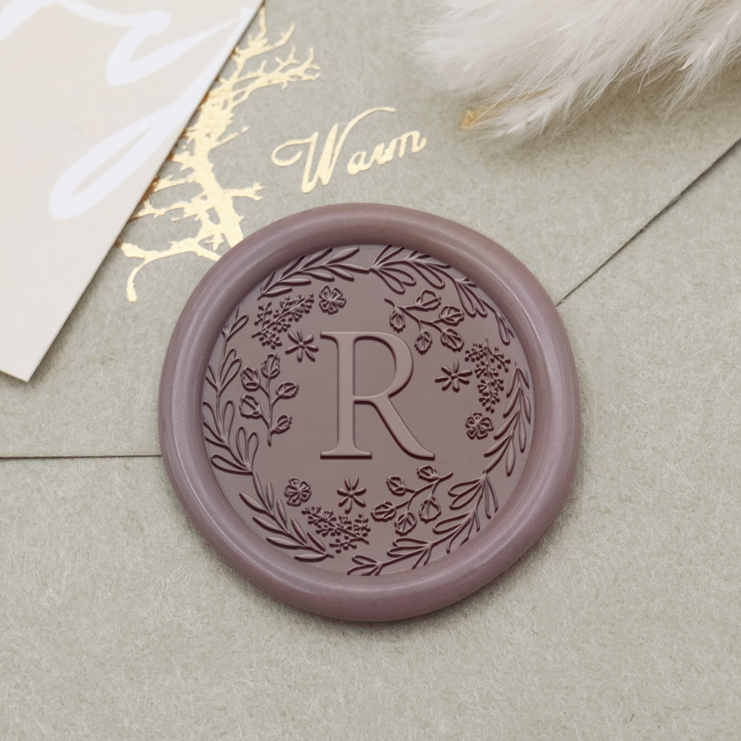 Custom Botanical Border Single Initial Wax Seal Stamp - Style 25 1