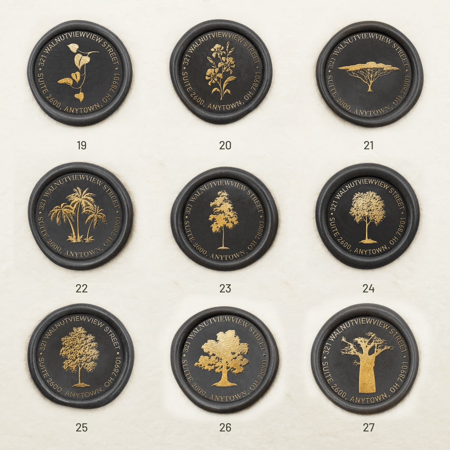 Custom Botanical Address Wax Seal Stamp (27 Designs)19-27