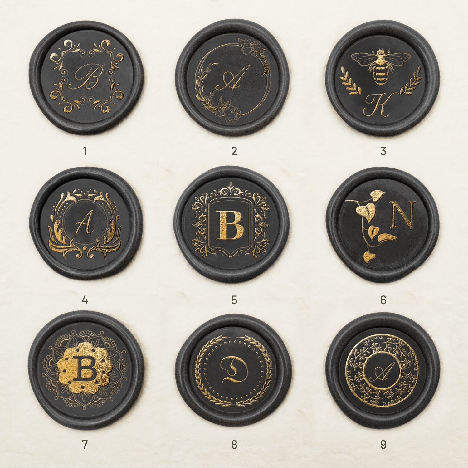 Enigmatic Whispers Custom Initial Wax Seal Stamp (27 Designs) -sku1