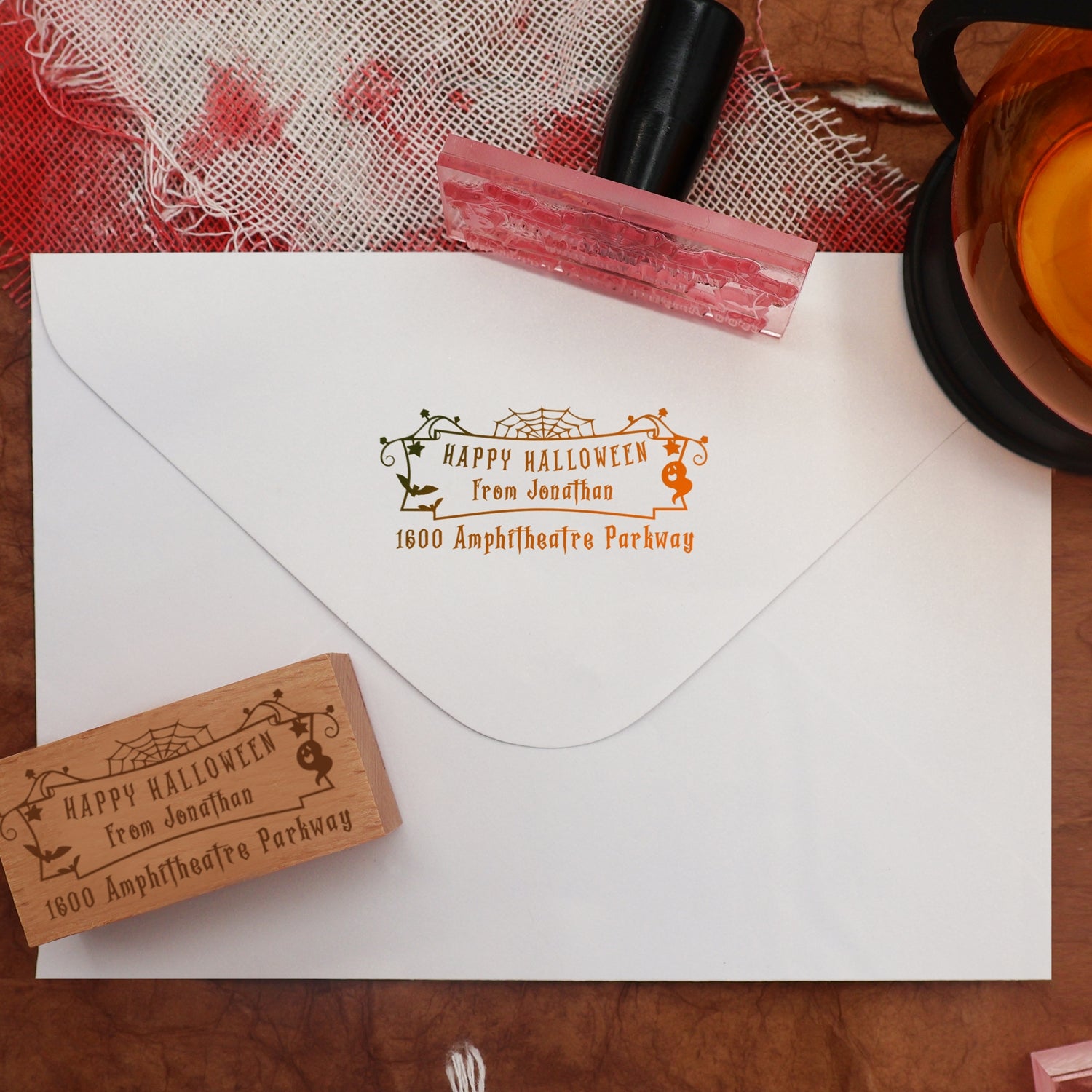 Personalisierter rechteckiger Halloween-Adresse-Rücksende-Gummistempel (27 Designs)2