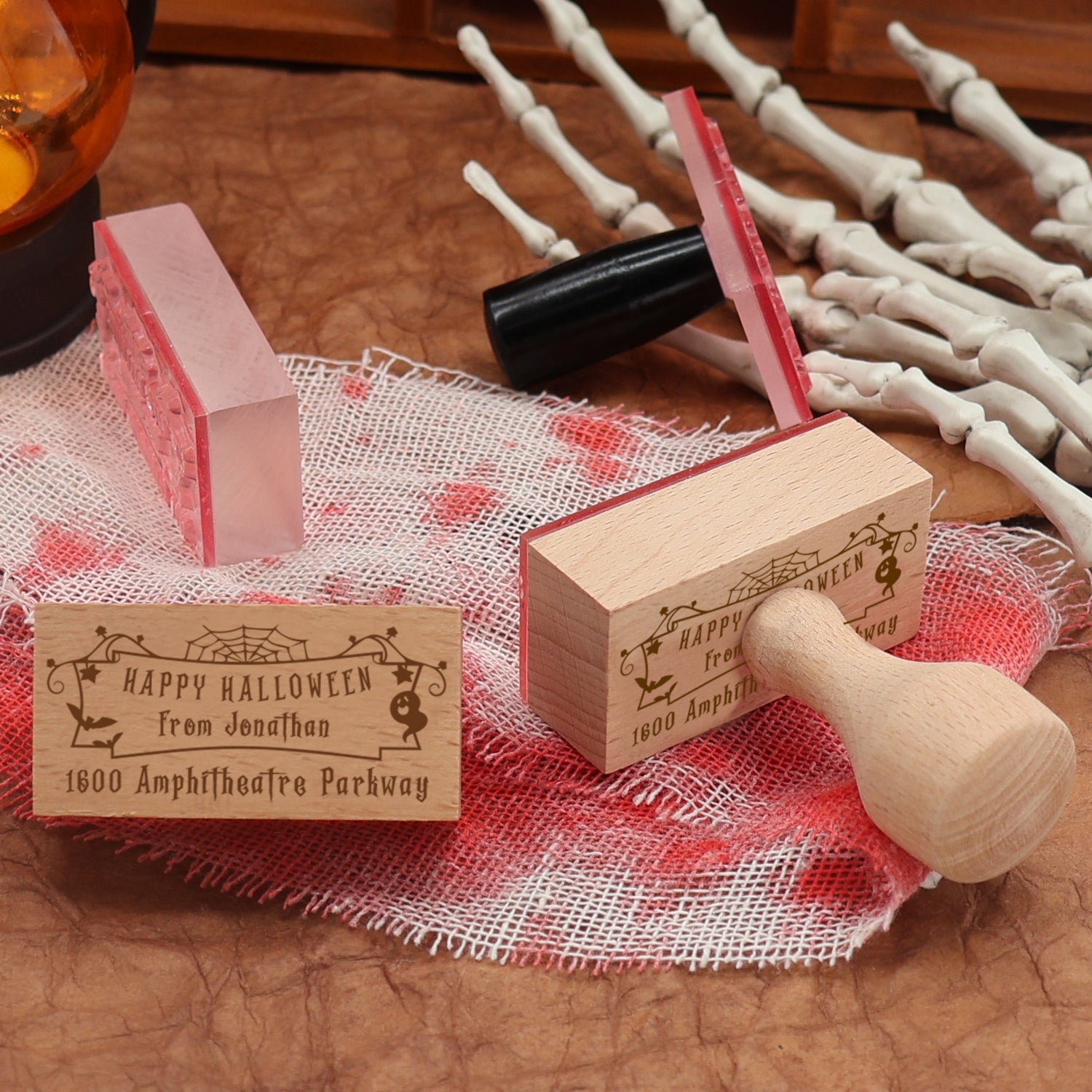 Personalisierter rechteckiger Halloween-Adress-Rücksende-Gummistempel (27 Designs)3