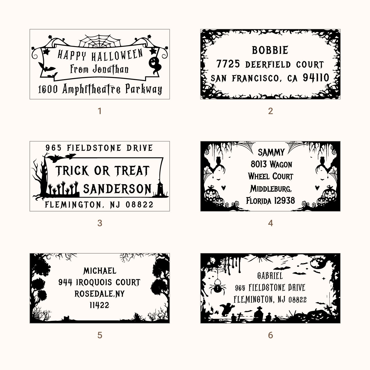 Personalisierter rechteckiger Halloween Adresse Rücksende Gummistempel (27 Designs)-sku