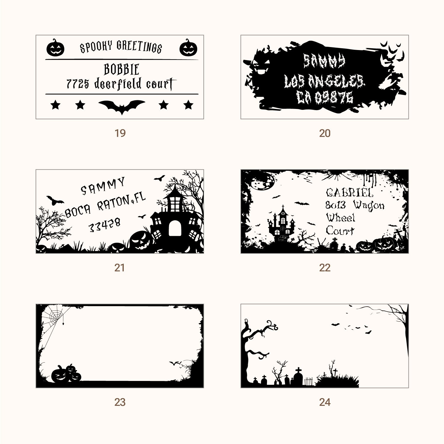 Personalisierter rechteckiger Halloween Adressen Rückgabe Gummistempel (27 Designs)-sku4