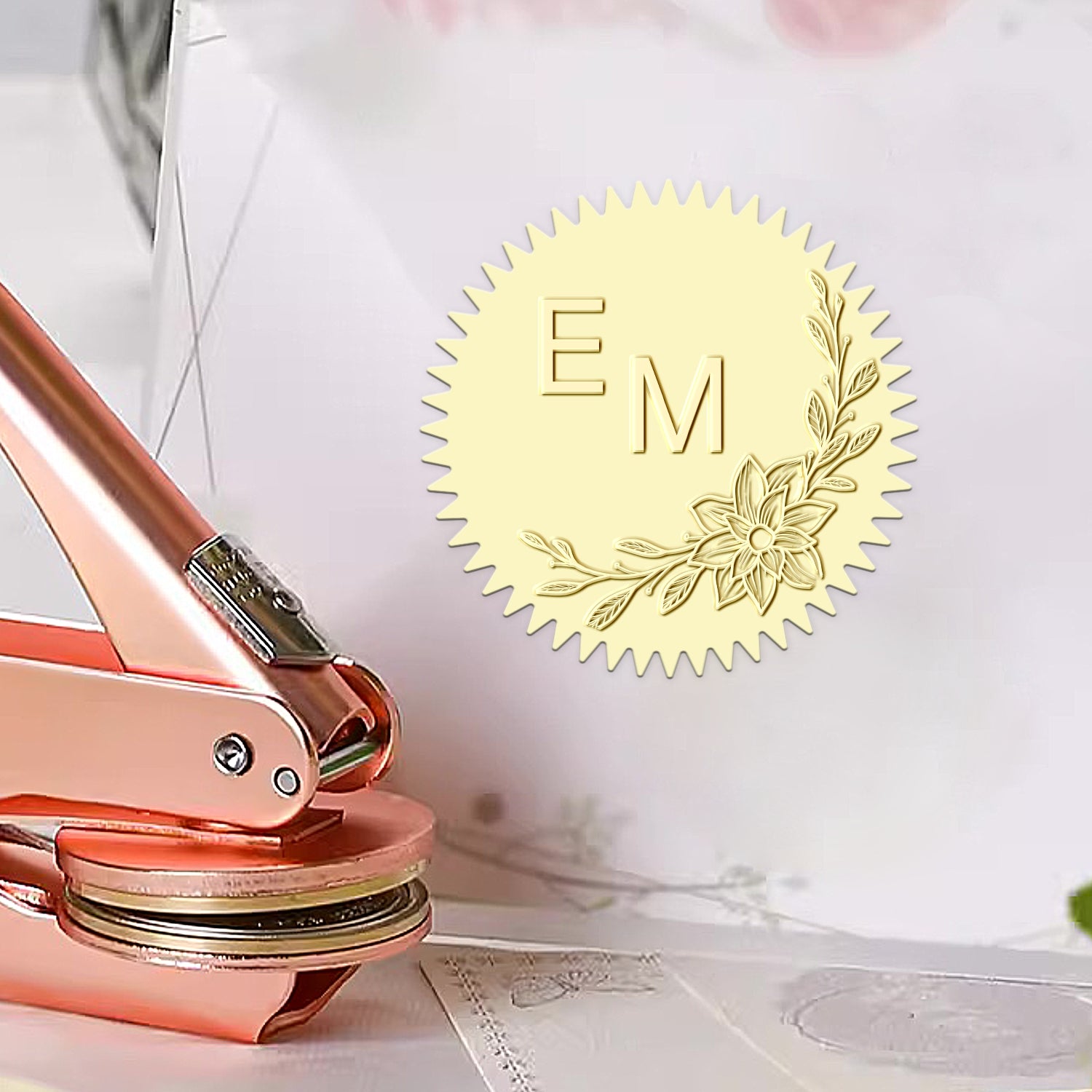Personalisierte Botanische Initialen Hochzeits-Monogramm Präger - Stil 4 Personalisierte Botanische Initialen Hochzeits-Monogramm Präger - Stil 414 21