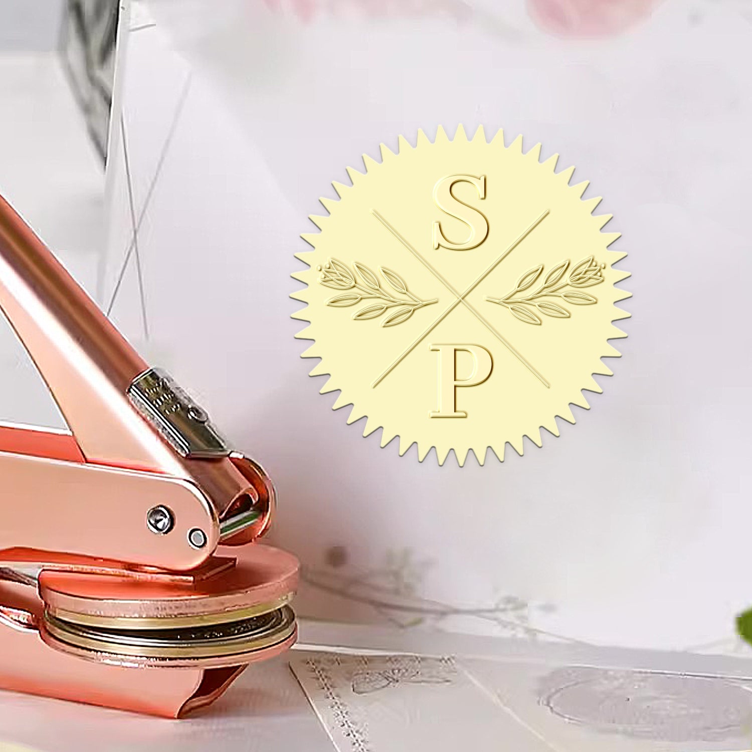 Chancela de Inicial de Monograma de Casamento Tulipa Personalizada 1-141