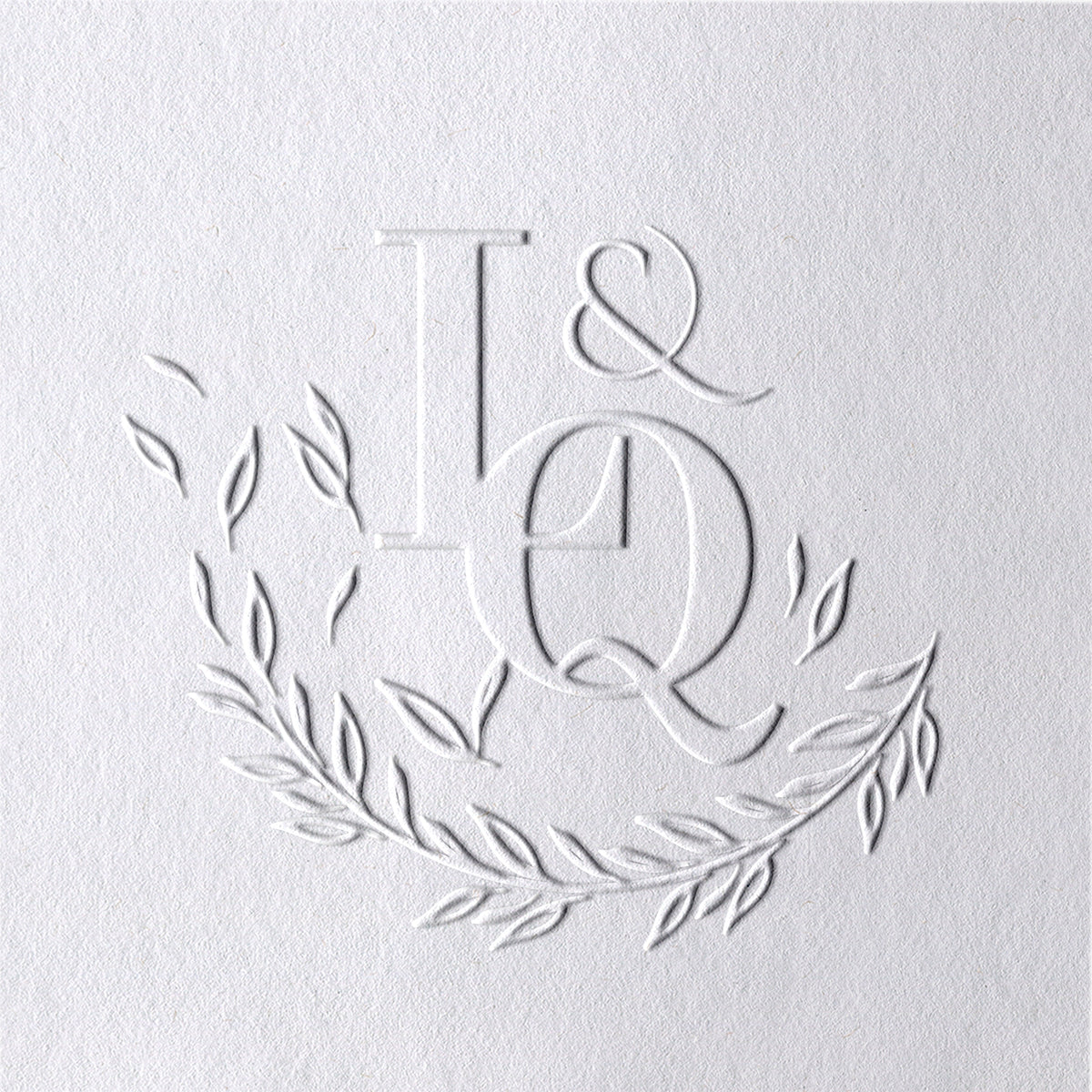 Individueller fallender Olivenzweig Hochzeit Initialen Prägestempel 121