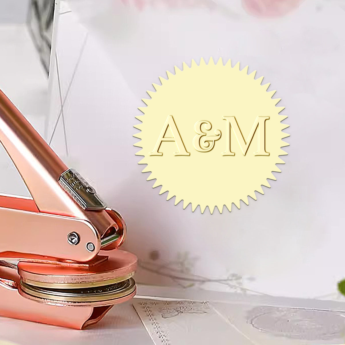 Custom Cursive Ampersand Initials Minimalist Wedding Embosser 1-31