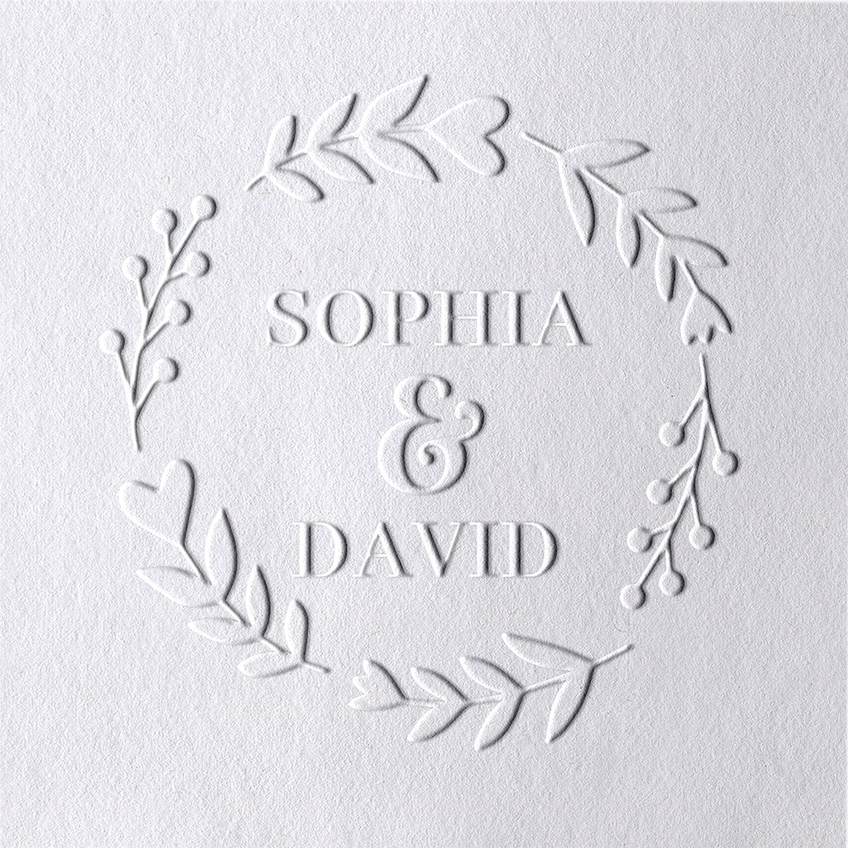 Custom Half Wreath of Branches Wedding Name Embosser 91