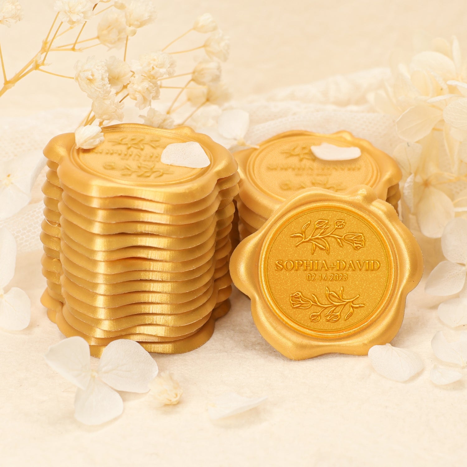 Custom Tulip Wedding Name and Date Wax Seal Stickers 2-6