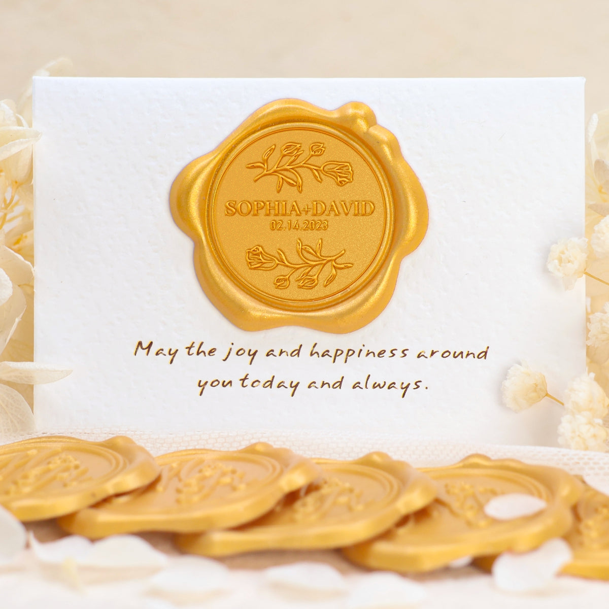 Custom Tulip Wedding Name and Date Wax Seal Stickers 1-6
