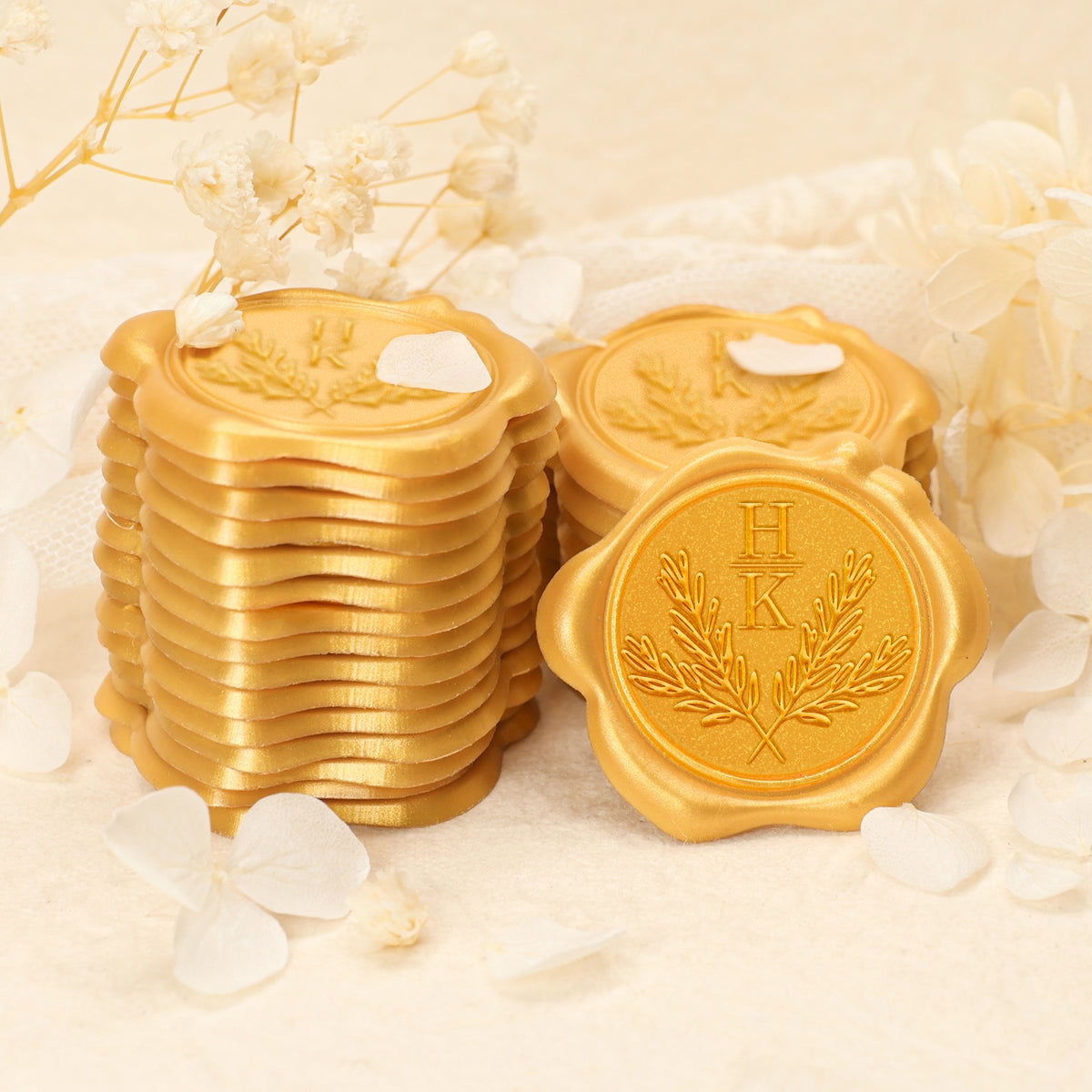 Custom Crossed Olive Branches Wedding Monogram Wax Seal Stickers 2-13