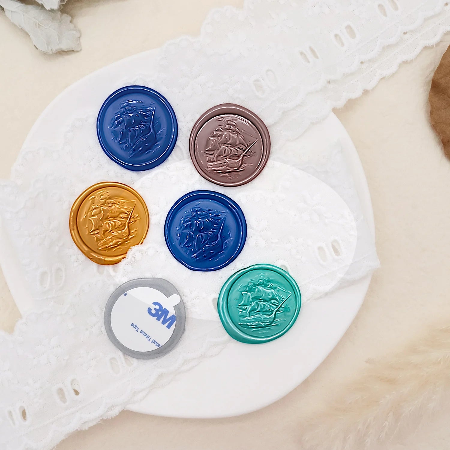 3D Relief Sailing Ship Self-adhesive Wax Seal Stickers 5-2