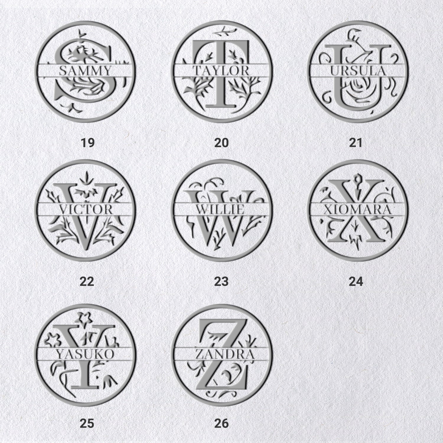 26 Buchstaben Individuelle Blumen Name Prägestempel sku_3_31