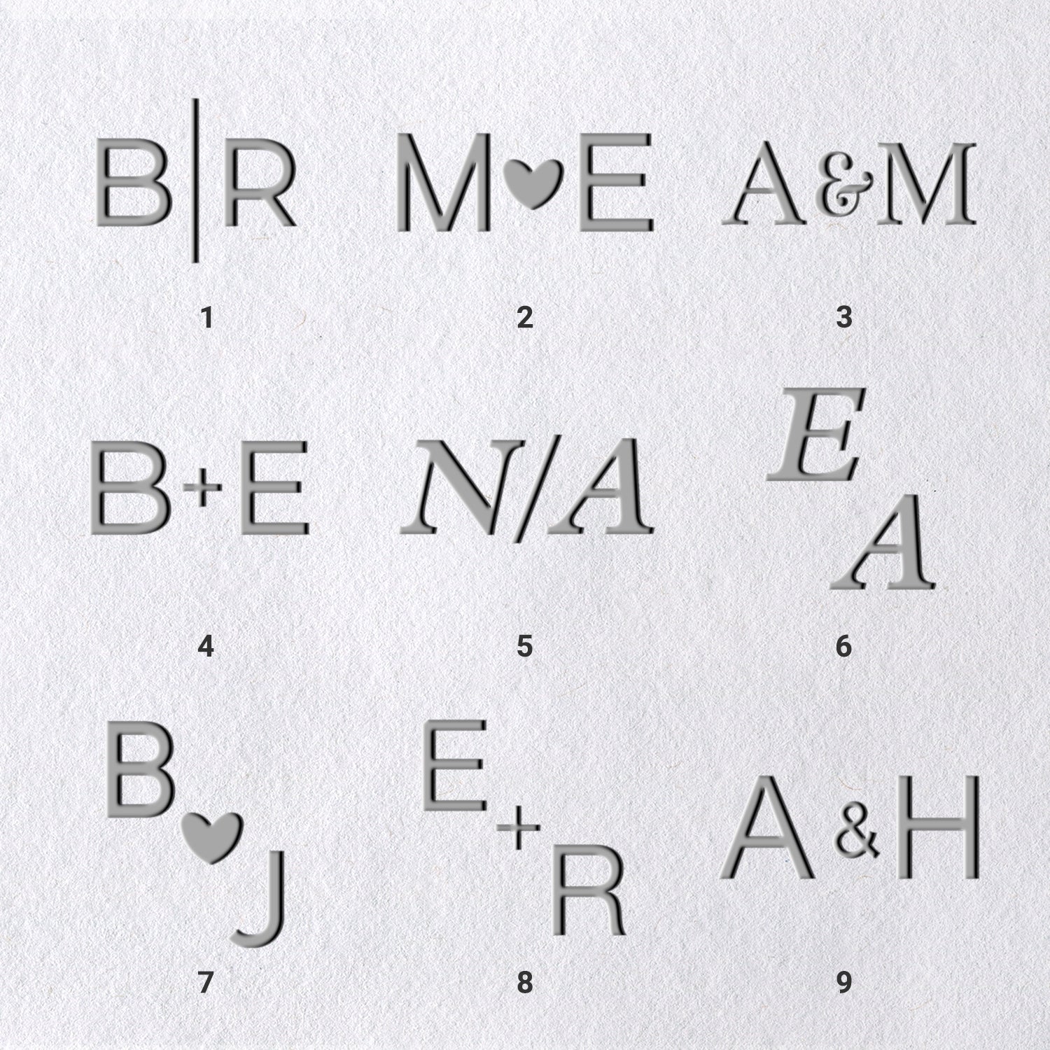 Personalisierter Minimalistischer Initialen Hochzeit Prägestempel (9 Designs)110